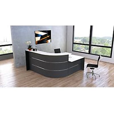 Schuine ontvangstbalie Faro, 3 elementen, hoek 90°, met adviestafel, melamine gecoat, ABS randen, B 2320 x D 1970 x 1120 mm, antraciet/antraciet