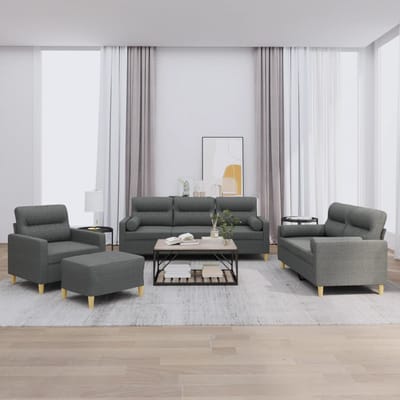vidaXL - 4-delige - Loungeset - met - kussens - stof - donkergrijs