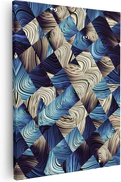 Artaza Canvas Schilderij Geometrische Wanddecoratie - 40x50 cm - Muurdecoratie Abstract - Canvas Schilderij Woonkamer - Kamer Accessoires Blauw
