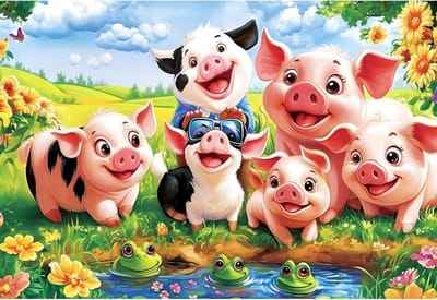 Kikkerpuzzel Boerderij - Puzzel Varkens - Kinderspel - Gedeelde Puzzelstukjes - 100 Stukjes - Groen