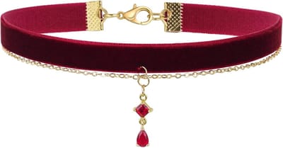 Choker Necklace met Rode Pendant - Goth Stijl Velvet Kraag Sieraad voor Vrouwen en Meisjes, Perfect Cadeau voor Elke Gelegenheid