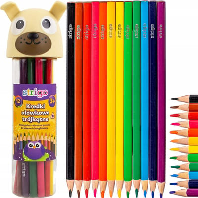 Strigo Driehoekige Kleurpotloden 12 Kleuren in Hondjes Etui