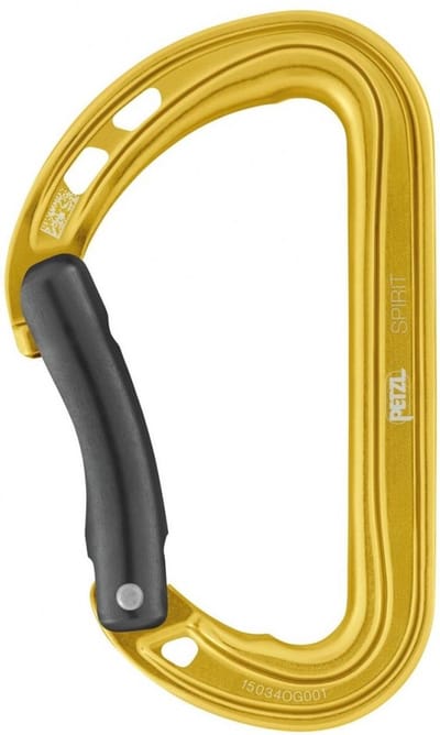 Petzl Spirit Bent snapper karabiner met keylock systeem geel