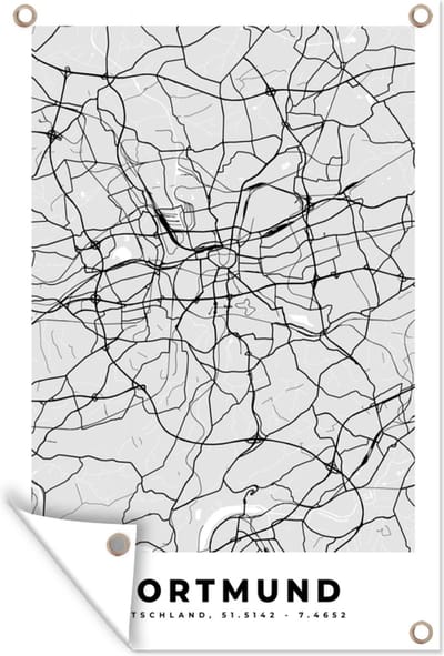 Muurdecoratie Kaart - Dortmund - Stadskaart - Duitsland - Plattegrond - 120x180 cm - Tuinposter - Tuindoek