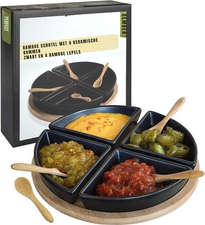 GTB® Tapasplank met Schaaltjes - Tapasplank - tapas Schaaltjes - Zwart - 22cm x 22cm x 4cm