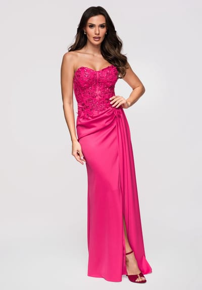LARICA Jurk - Slim Fit - Rits - Gebloemd Fuchsia L