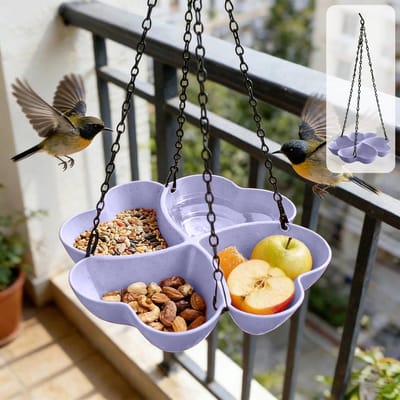 Vogelvoederhuisje - Vogelvoerbak Hangend - Vogelbadje en Voederbak - Paars Klavervormig Ontwerp - Voor Buiten Tuin en Balkon