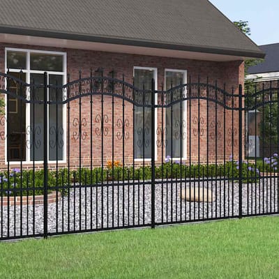 vidaXL - Tuinhek - KAMPEN - met - speerpunt - zwart - 240x150 - cm - staal