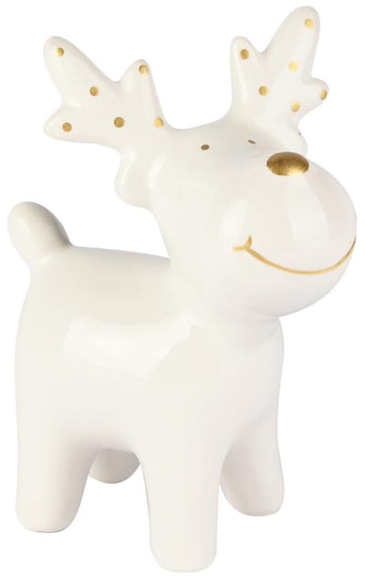 Dekoratief | Deco rendier staand, wit/goud, dolomiet, 9x6x12cm | A255370
