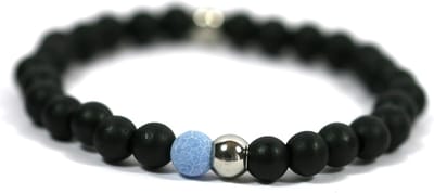 IbizaMen - heren armband - zwart hout 8mm - blauwe agaat kraal - rvs kraal - 19cm