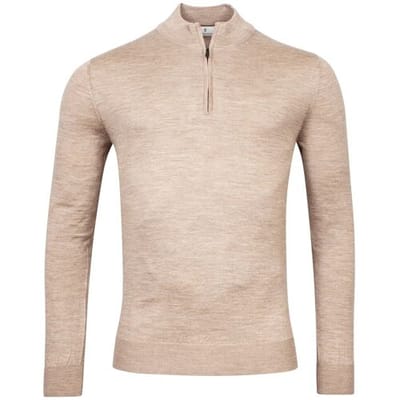 Thomas Maine Trui Merino Half Zip Single Knit Licht Beige Melange / male