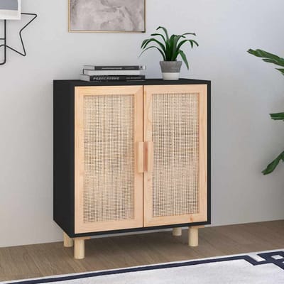 vidaXL - Dressoir - 60x30x70 - cm - massief - grenen - hout - en - rattan - zwart