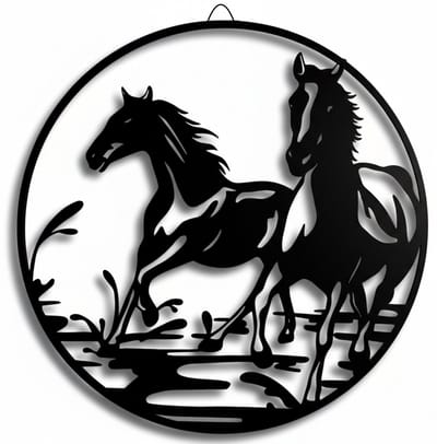 Janse® Paarden wanddecoratie - Metalen muurdecoratie - 63 cm x 63 cm - Rennende paarden - Wandkunst - Woonaccessoires - Paarden - Horses - Stal decoratie - Woon decoratie - Tuindecoratie