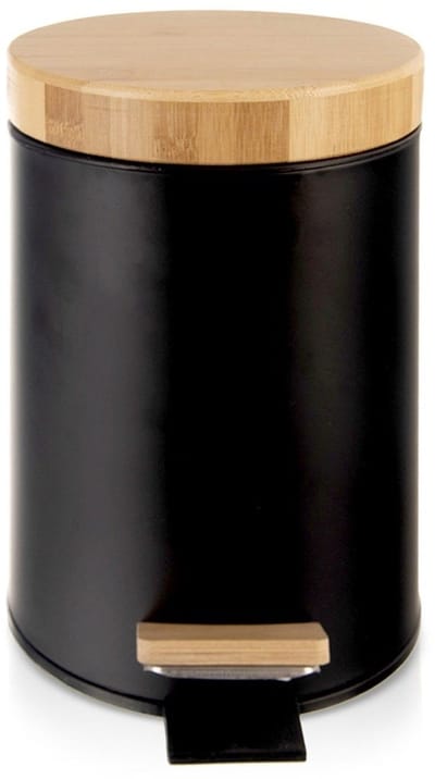 Orion Black Serie - Zwarte Metalen Prullenbak - 3L - Bamboe Pedaal - Uitneembare Inzet