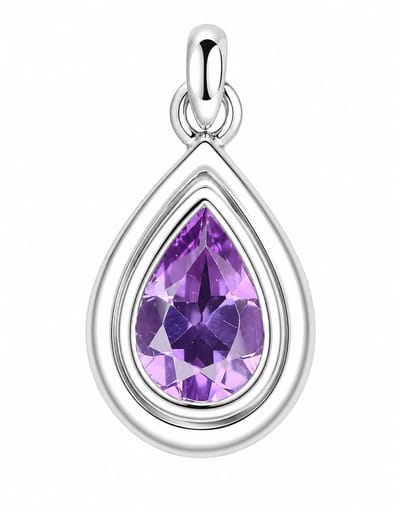 Luxe Druppelvormige Amethist Hanger 925 Sterling Zilver Rhodium Plated – Paarse Edelsteen Kettinghanger Dames – Elegant Cadeau voor Vrouw