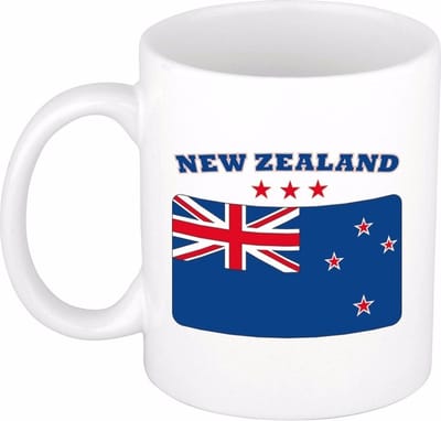 Bellatio Decorations koffie mok - Nieuw Zeeland - vlag print - 300 ml - wit - keramiek - Supporters fan artikelen - Landen beker
