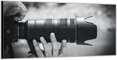 KuijsFotoprint - Schilderij - Camera Zijkant -. - Zwart, Wit En Grijs - 100 X 200 Cm