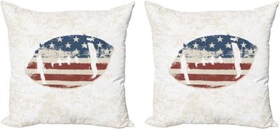 ABAKUHAUS Sport kussensloopset (2 stuks), Amerikaanse vlag, voetbal, 40 cm, crème, blauw, rood