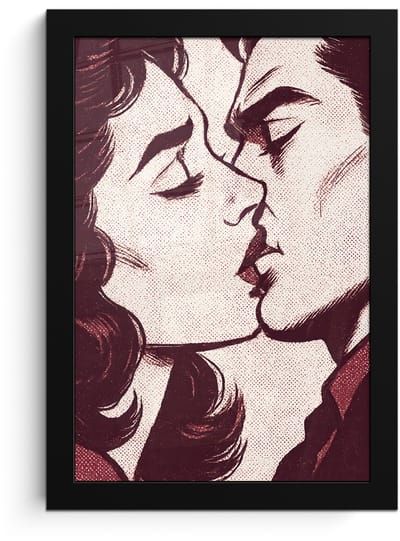 Poster in lijst - Fotolijst 20x30 cm - Posters - Kussen - Personen - Retro - Bordeaux - Posterlijst zwart - Decoratie - Wanddecoratie woonkamer - Muurdecoratie slaapkamer