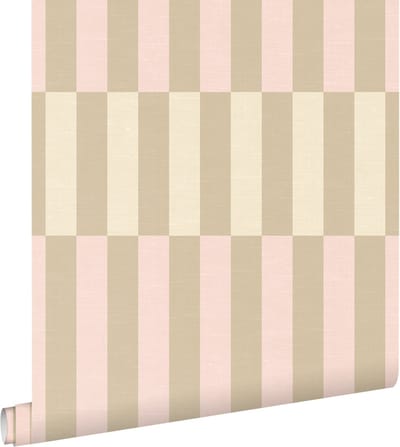 ESTAhome behang linnen-look strepen lichtgroen en licht roze - 50 x 900 cm - 132251