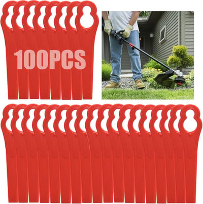 100 stuks kunststof grastrimmermessen, draadloze strimmer-messen 83 mm grasmaaier snijbladen tuinmaaier vervangende messen voor Terratek Einhell grasstrimmer-rood