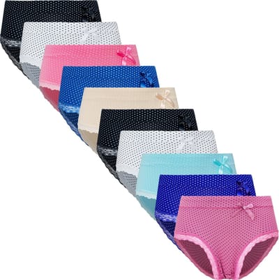10-Pack Dames Slips met Kant bij de benen - Onderbroek - Hoge Taille - Stippels - Maat L 9012