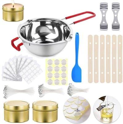 DailySupplies® Smeltpan Kaarsvet Set – Smeltpan voor Kaarsen - Kaarsen Maken Starterspakket – Candle Making Kit – Zilver