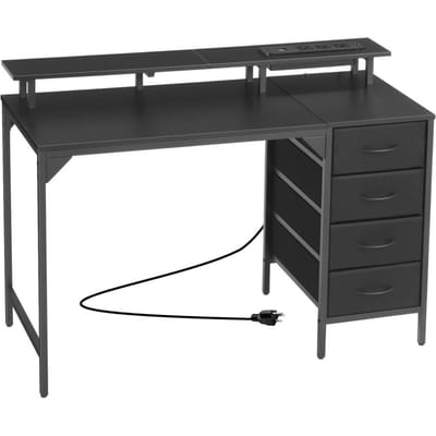 120 cm Computerbureau met Slimme LED-Verlichting en Stopcontacten, Gaming Kantoorbureau met 4 Grote Lades, Monitorstandaard, Studie Werk voor Thuiswerkplek,