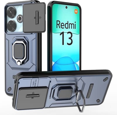 Coverup Hoesje - Geschikt voor Xiaomi Redmi 13 / Poco M6 4G Hoesje - Coverup Ring Kickstand Back Cover met Camera Shield - Blauw