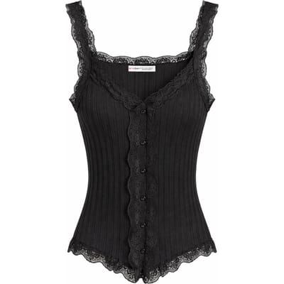 Aangesloten mouwloze kanten geribde blouse met knopen