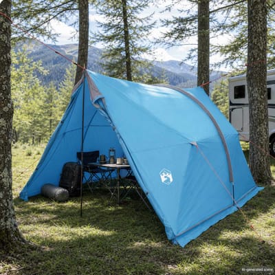 vidaXL - Tent - met - waterdicht - zeil - Blauw - 185T - Polyester - met - PU - Coating