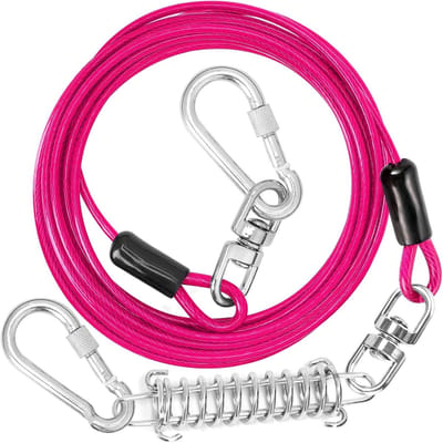 Hondenuitbindkabel - Hondenriem Tuin - Hond Vrij Laten - Draaibare Haak - 50 voet - Roze