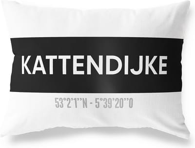 Tuinkussen KATTENDIJKE - ZEELAND met coördinaten - Buitenkussen - Bootkussen - Weerbestendig - Jouw Plaats - Studio216 - Modern - Zwart-Wit - 50x30cm