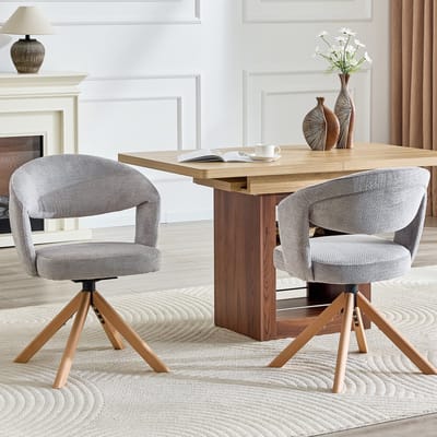 MODFU - Eetkamerstoelen Set Van 2 - Draaibaar - Retro - Eetkamer Of Woonkamer - Stof En Massief Hout - Grijs