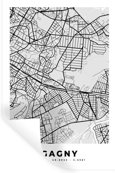 Muurstickers - Sticker Folie - Plattegrond – Gagny – Stadskaart – Kaart – Frankrijk - 20x30 cm - Plakfolie - Muurstickers Kinderkamer - Zelfklevend Behang - Zelfklevend behangpapier - Stickerfolie