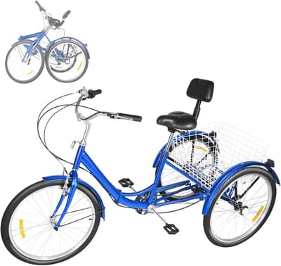 Opvouwbare Driewieler voor Volwassenen - 24 inch, 7 Versnellingen, Ideaal voor Ouderen en Beginners