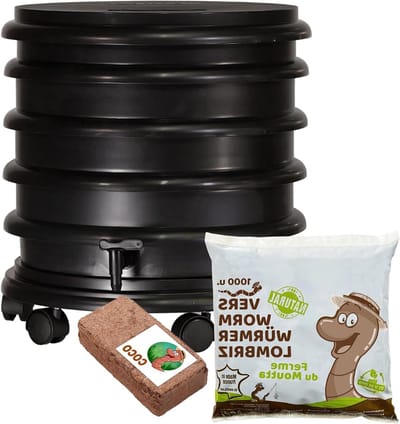 Wormenbak - Compostbak - Organisch recyclen - Met compostwormen - 48 liter - Zwart