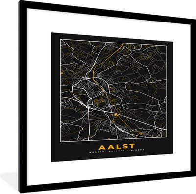 Fotolijst incl. Poster - Aalst - Goud - Stadskaart - Plattegrond - Kaart - 40x40 cm - Posterlijst
