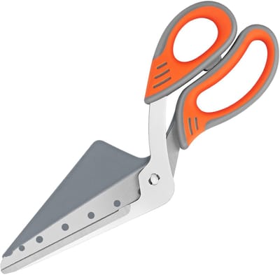 Pizzasnijder, voedselveilige scherpe roestvrijstalen bladen en softgrip handgrepen, multifunctionele keukenschaar, 27 cm, grijs/oranje