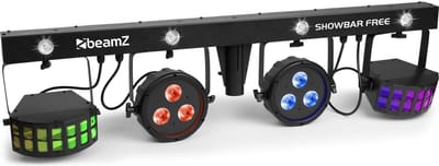 Lichteffect - BeamZ Showbar FREE disco lichteffect - Complete lichtshow met 2x PAR spot, 2x Derby lichteffect en LED stroboscoop - Levering incl. tas en afstandsbediening