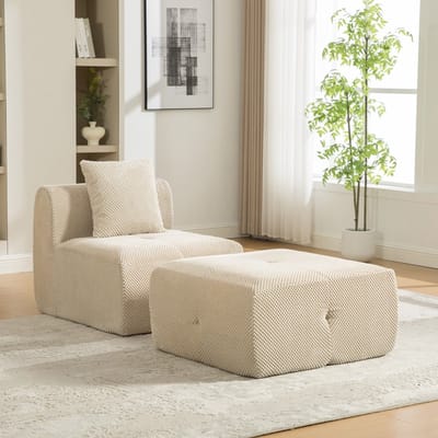 KOMHTOM - Modulaire compressiebank - Chenille stof - 30D zeer elastisch schuim - Antislipbodem - Gemakkelijk te verplaatsen - Light Khaki - Ideaal voor de woonkamer en andere ruimtes