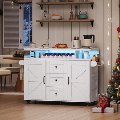 MODENUIT Keukeneiland - Met Klapbaar Werkblad En Ledverlichting - Voor Keuken En Bar - MDF - Wit - 138x60x93 Cm