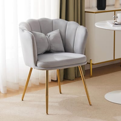 BLACKCOLORS Moderne fluwelen fauteuil, badstoel, comfortabele, gestoffeerde en decoratieve fauteuil met bloembladvormige rugleuning en vergulde metalen poten en vlinderkussens voor de slaapkamer/eetkamer