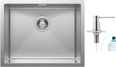 Auralum Max Spoelbak 55x44cm - Spoelbak Keuken Met Zeepdispenser - Spoelbakken met Sifon en Afvoerzeefje - Wasbak Keuken Zonder Kraangat - RVS