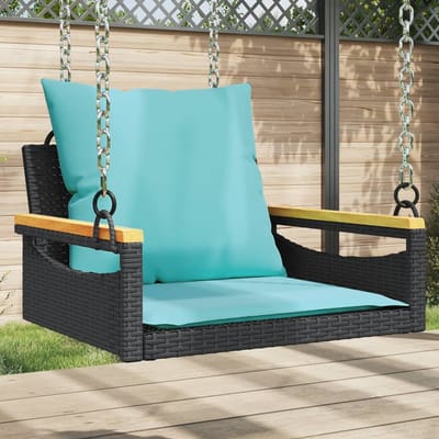 vidaXL - Schommelbank - met - kussens - 63x62x40 - cm - poly - rattan - zwart