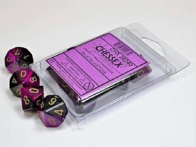 Chessex Gemini zwart-paars/goud D10 Dobbelsteenset (10 stuks)