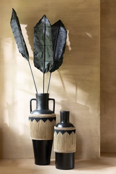 J-Line vaas Motief + Handvaten - terracotta/gras - zwart/naturel - 100 cm hoog