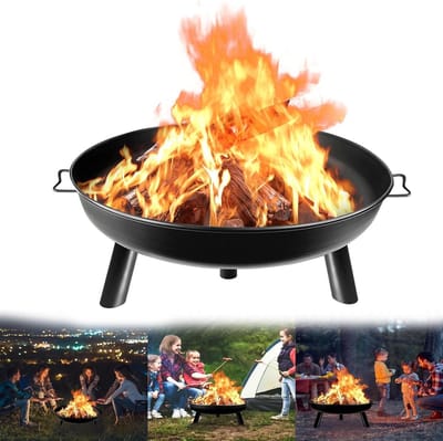 YRHome Ø 80 cm vuurschaal vuurschaal vuurton voor de tuin vuurkorf open haard outdoor vuurkorf met handgrepen ronde metalen schaal tuinvuur vuurkorf voor terras tuin