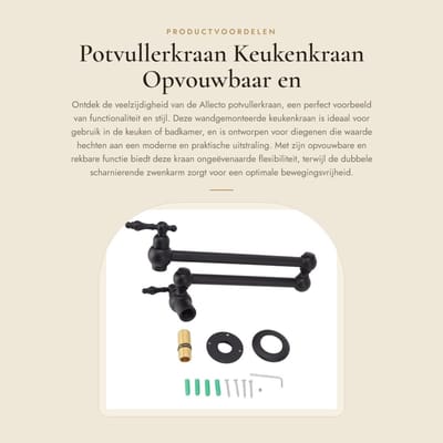 Dailygoods- Gootsteenkraan Wandmontage - Opvouwbaar - Rekbare Enkele Koudwaterkraan - Dubbele Zwenkarm - Stabiele Waterstroom - Antislip - Keukenkraan