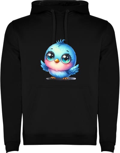 Zwarte Hoodie Kleurrijke Blije Vogel - Grappig - Lief - Blauw en klaar om te Vliegen - Cartoon - Humor Maat M